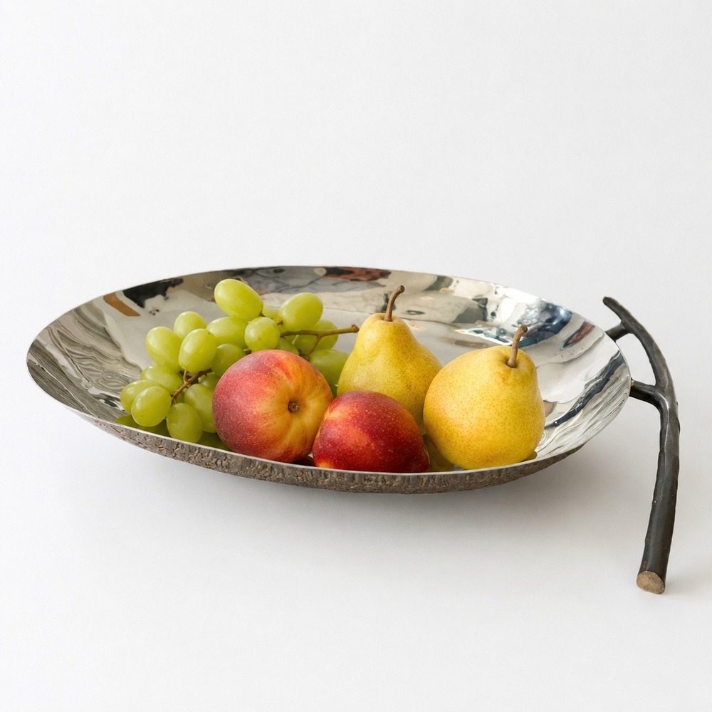 Michael Aram Bronzed Botanical Pod Modern Fruit Bowl Stainless Steel Silver